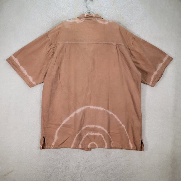 Vintage Cotton Palm Beige Cotton Tie Dye Button Down Collared Rare Casual Shirt - Picture 11 of 15